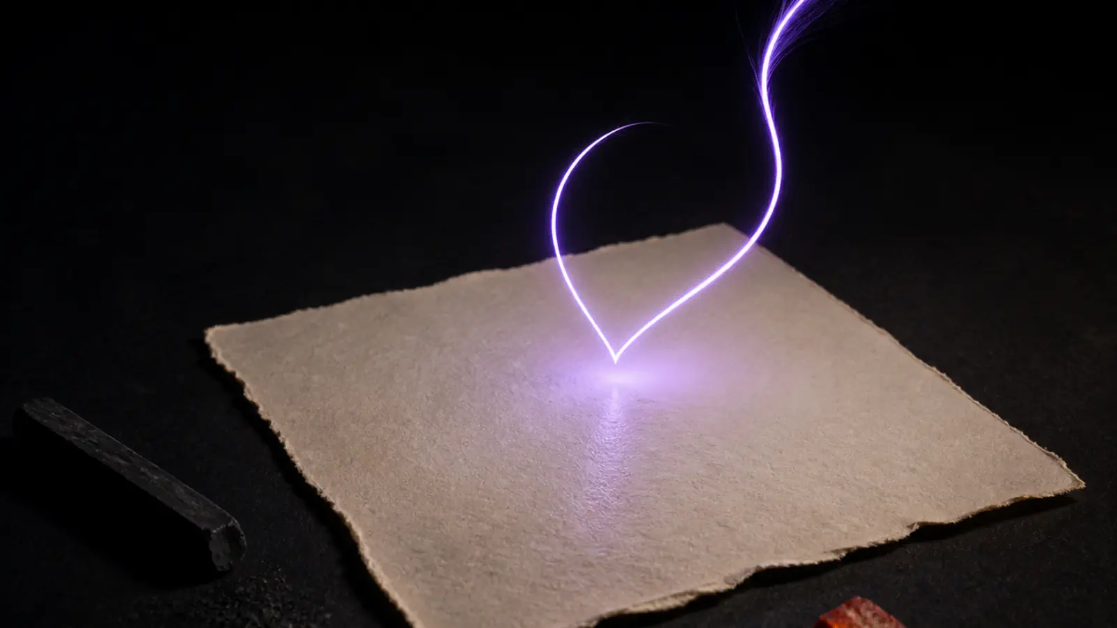A single luminous thread beginning on a quiet dark stage.