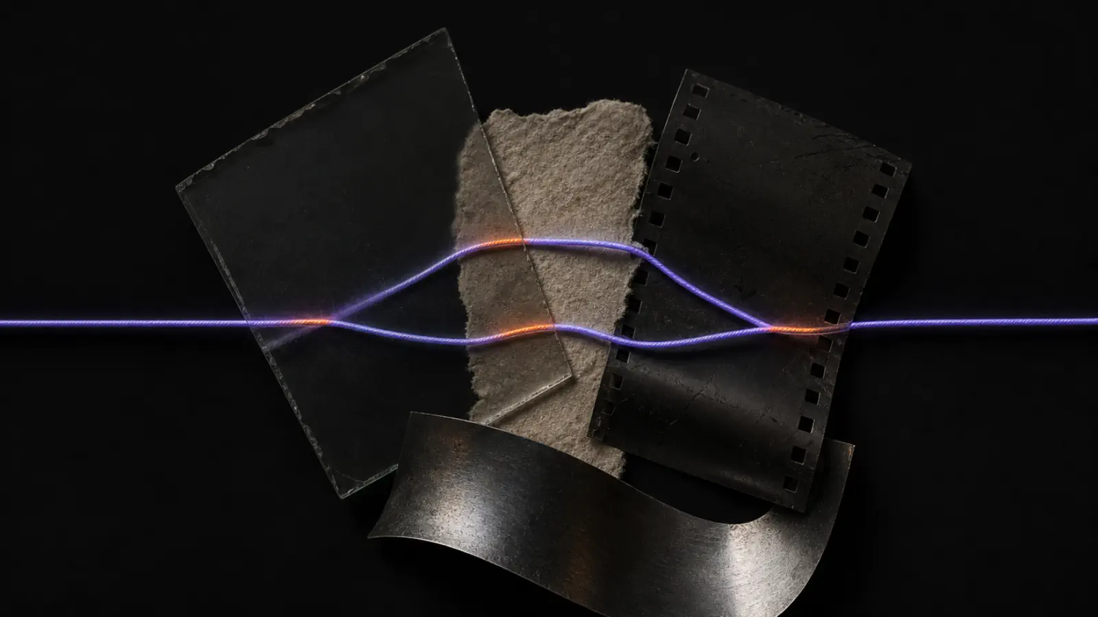 Creative frames gathered into one directed sequence by a violet thread.