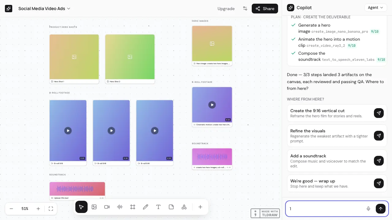 The real Storyloom copilot planning and placing media on a board