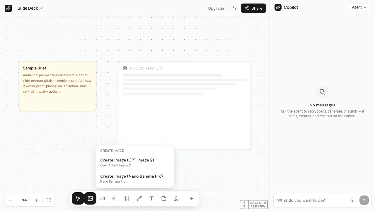 Storyloom’s real create menu open over the canvas
