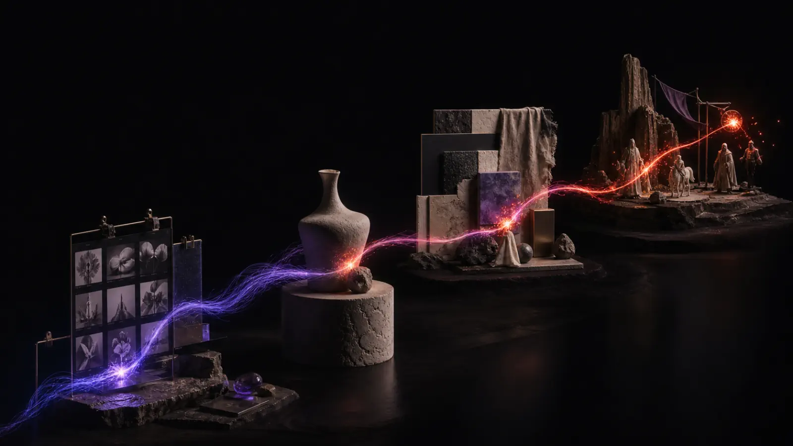 One thread opening several distinct paths for creative work.